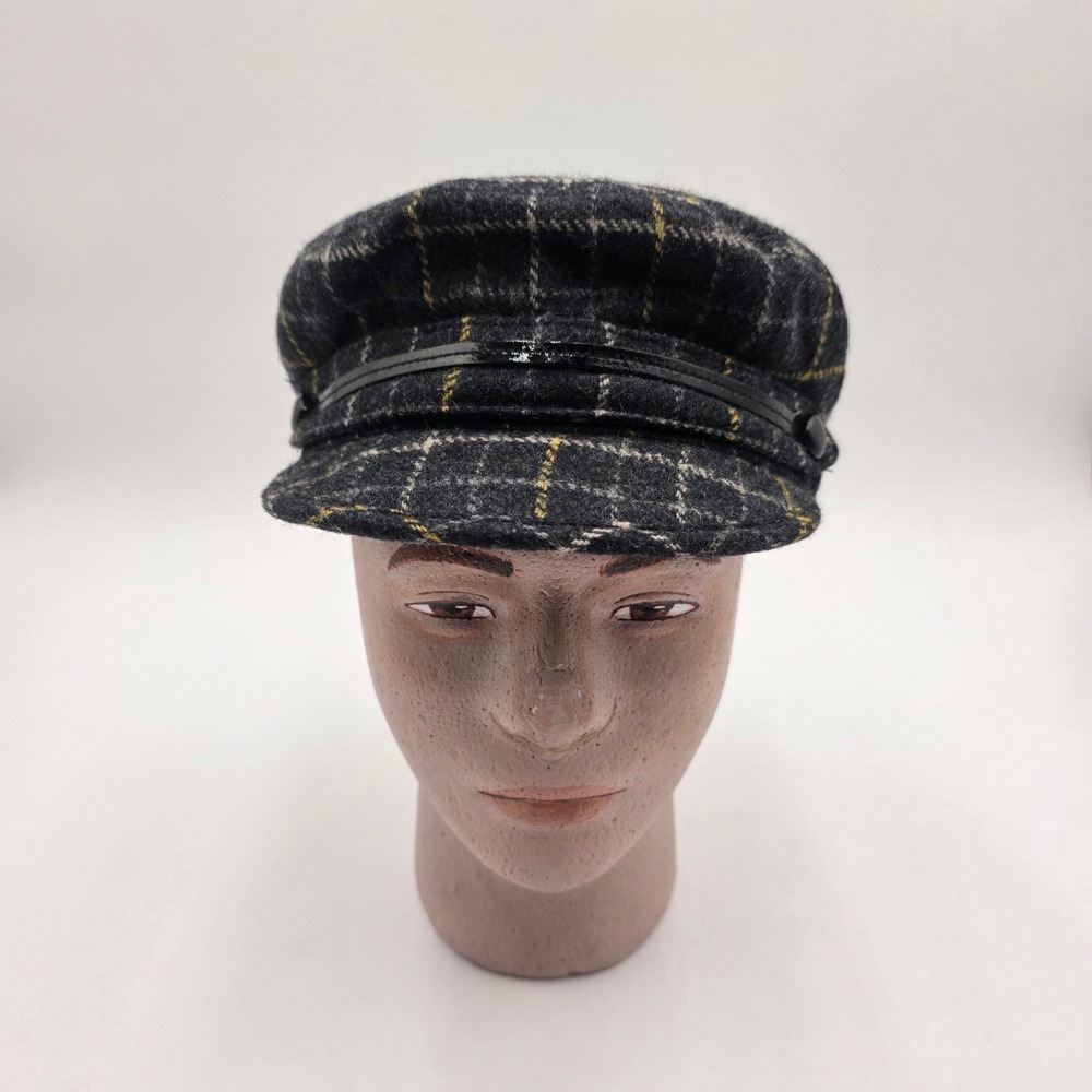 J.Crew Charcoal Grey Plaid Wool Fisherman Fiddler Cap Hat Beagle Detail 22in